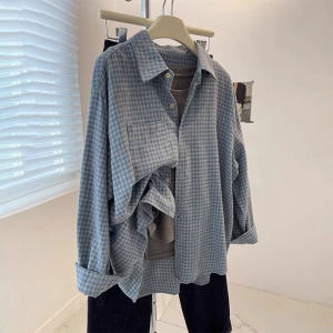 Stylish Unique Versatile Blue Retro Fleece Plaid Shirt