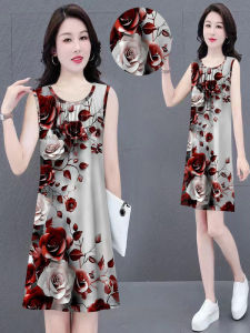 Váy Mùa Hè in Hoa Không Dây Không Tay Cổ Tròn Cho Nữ Váy Chữ a Rộng Rãi Thoải Mái Bằng Vải Polyester Mềm Mại
