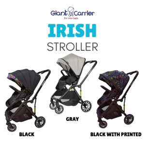 Giant Carrier Irish Stroller with Extendable Canopy Convertible Carry Cot Design One-Hand Fold Safety Wrist Strap Adjustable Leg Rest & One-Step Rear Brakes for Baby Comfort and Easy On-the-Go Use