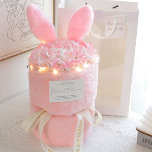 Creative Christmas Rose Bouquet Artificial Flowers Rabbit Hairband Soap Flower Eternal Love Gift for Girlfriend Birthday