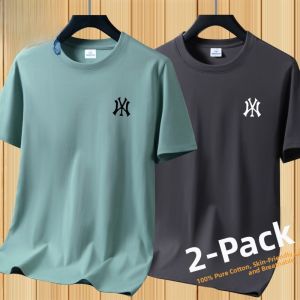 Outlet 100% Pure Cotton Summer Short Sleeve T-Shirt Mens Solid round Neck Breathable Loose Casual T-shirt Fashion Urban Style