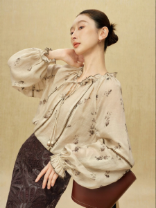 SUSHE | High Count Lyocell Printed Flared Collar Thin Womens Blouse