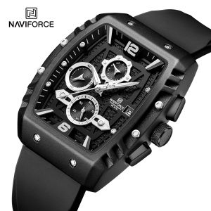 Naviforce đồng hồ sang trọng cho nam giới tonneau thiết kế dây đeo sillicon thể thao chống nước Chronograph Đồng hồ đeo tay thạch anh thương hiệu người đàn ông xem