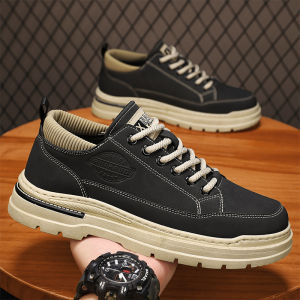 Autumn Winter Mens Casual Low-Top Work Boots Martin Boots Leather Shoes Comfortable Breathable Fashionable British Style