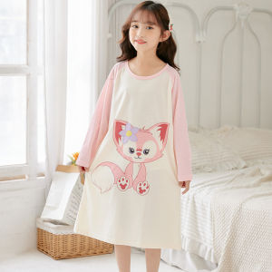Princess Style Pure Cotton Long Sleeve Sleep Dress for Girls Cartoon Print Home Clothes Spring Autumn Seasonal Childrens Wear