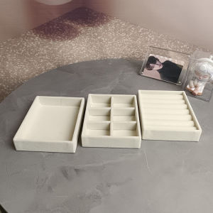 Beige Jewelry Ring Velvet Cloth Earring Bracelet Watch Display Tray Small Size Storage Box Drawer Lining