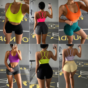 Fluorescent Yoga Sports Bra Quick Drying Nylon Material with Chest Pad Suitable for Summer Running Fitness Training Wear