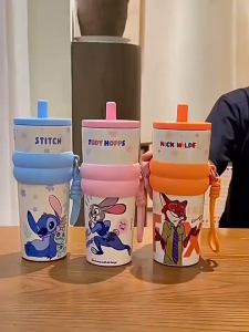 Zootopia Judy Nick Couple Thermos Cup Girls High-value Large-capacity Ice Master Cup Straw Water Cup