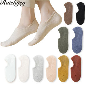 Ruizhijzg กันลื่นมองไม่เห็นผ้าฝ้ายระบายอากาศได้ดีสำหรับผู้หญิงแบบสั้นถุงเท้าผู้ชายคลังสินค้าพร้อม