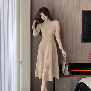 Váy Dệt Kim Dày Cổ Cao Kiểu Pháp Cho Nữ Mùa Thu Đông Thanh Lịch Mặc Trong Áo Khoác Váy Len Lót Chất Lượng Cao