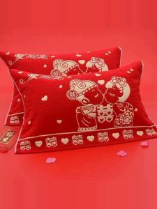 Khăn Choàng Gối Cưới Dày Màu Đỏ May Mắn Khăn Choàng Gối Cotton Pha Trộn Kiểu Trung Quốc Dành Cho Cặp Đôi