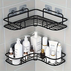 Wall Mounted Bathroom Shelf Corner Storage Iron Shower Drain Basket Cosmetic Rack Shampoo Holder Bathroom Organizer Wall Shelves