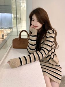 CHANGTONG | Spring Chic Korean Style Stripes Knit Sweater Set for Petite