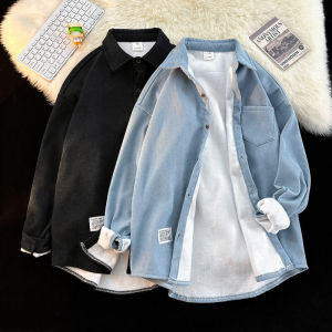 เสื้อเชิ้ตผู้ชายคอปกแขนยาวหนาขนแกะฤดูใบไม้ร่วง/ฤดูหนาว เสื้อเชิ้ตผู้ชายแบบลำลอง อบอุ่น แฟชั่น เสื้อคลุมกันหนาวแบบสวมใส่ในบ้าน