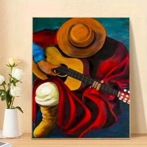 Kayou | DIY Digital Painting Paint By Numbers Guitar Player in Hat Handpainted Painting Art Picture Artcraft on Canvas Unique Gift