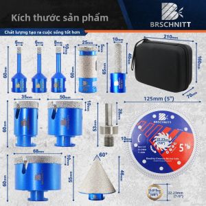 Bộ Mũi Khoan Kim Cương 11 Chiếc Ren M14 Bộ Dụng Cụ Khoan Lỗ Mũi Phay Vát Cạnh Đĩa Cắt 125mm Dùng Cho Gạch Đá Cẩm Thạch Đá Granite Kèm Bộ Chuyển Đổi