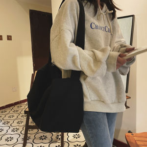 Large Capacity Canvas Shoulder Bag Womens Crossbody Purse School Bag Casual Tote Bag Young Girls Fashionable Ins Pure Color