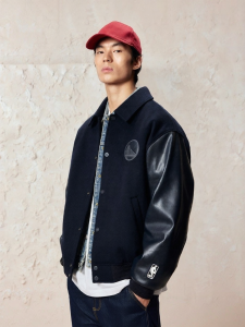 Jack Jones | Spring NBA Collab Mens Woolen Coat Turn-Down Collar Snap Button