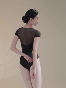 daydance | Women Ballet Leotards Pleating V-neck Gymnastics Uniform Mesh Splice Ballerina Dance Leotards Yoga Pilates Dancing Bodysuits