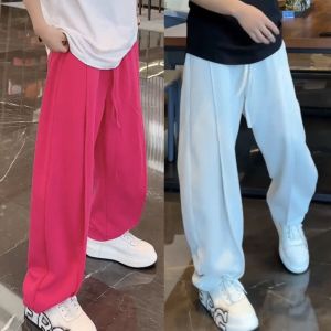 กางเกงขายาวทรงหลวมสำหรับผู้ชาย กางเกงขายาวทรงตรงสีพื้น ทรงหลวม สไตล์ฤดูใบไม้ผลิและฤดูใบไม้ร่วง คู่รักที่หลากหลาย แบรนด์ไม่ระบุ
