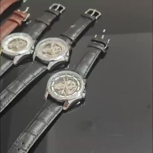 GLENAW | GLENAW Skeleton Mechanical Watch Men Vintage Engraved Auto Mechanical Wrist Watches Gold Stainless Steel Strap Erkek Kol Saati