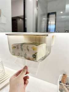 Wall-Mounted Toilet Paper Box Kitchen Home Use No-Punching Paper Towel Box Bathroom Hanging Handkerchief Storage Box