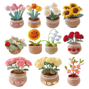 Hand-Knitted Flower Potted Crochet Kit with Video Guide Creative Craft Supplies for DIY Plant Decor