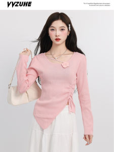 Áo Thun Nữ Tay Dài Họa Tiết Hoa Ba Chiều Thời Trang Thu Đông Có Dây Rút Đa Năng Phong Cách Đường Phố Thường Ngày