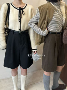 Red Lip Winter Woolen Material Casual Straight Leg Womens Five-Quarter Wide Leg Pants High Waist Comfortable Fit Trousers