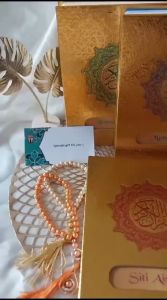 Al-Quran A5 Blok Warna Gratis Custom Nama Terjemah Latin Cover Emas & Hologram Pink Biru Free Tasbih
