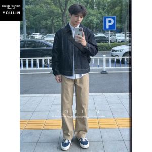 YOULIN | Khaki Color Men Summer Slim Fit Loose American Washed Cotton Trousers Workwear