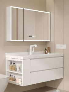 Internet Celebrity Bathroom Cabinet Cream Style Ceramic Whole Washbin Washstand Smart Beauty Wash Basin Wash Basin Cabinet Combination