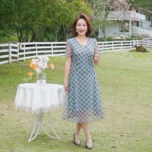 👗 Middle-Aged Mother Summer Long Dress 2022 New 40-Year-Old 50-Year-Old Womens Western Style Short Sleeve Skirt