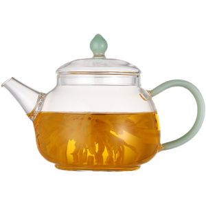 Heat Resistant Glass Tea Pot Handmade Gongfu Tea Brewing Kettle Floral Tea Pot with Handle for Electric Ceramic Stove Heating