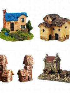 Rural Villa Yard Small House Decoration Grass House Mongolian Tent Miniature Mountain Landscape Car Interior Decoration Resin Craft