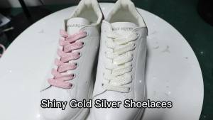 Dây Giày Phẳng Màu Trắng Lấp Lánh Rực Rỡ 1.2CM Bằng Vải Lụa Dây Giày Thường Ngày Với Màu Vàng Bạc Kim Loại Sáng Bóng Dành Cho Giày