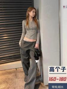 กางเกงขายาวทรงหลวมเอวต่ำสไตล์อเมริกันสำหรับผู้หญิง สไตล์สาวฮอต สไตล์ลำลอง ฤดูใบไม้ร่วง 2024 กางเกงขายาวทรงหลวมสำหรับผู้หญิง สไตล์ลำลอง สไตล์เกาหลี