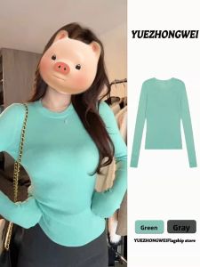 YUEZHONGWEI | Green See-Through Slim Fit Sleeve Long Sweater