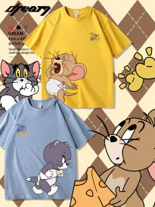 Pure Cotton Short Sleeve T-Shirt Womens Cat And Mouse Cartoon Print Loose Fit Summer Top Tom And Jerry Couple Parent-Child Clothes