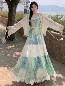 RELNLEX | Bộ Đầm Nghỉ Dưỡng Biển Phong Cách Pháp Bohemian Mùa Hè cho Người Béo