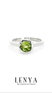 LENYA แหวนพลอยเพอริดอท เสริมโชคลาภ ความรัก ชีวิตมั่นคง ขนาด 6 มิล ตัวเรือนเงินแท้925 ชุบทองคำขาว