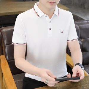 HENGYUANXIANG | Hengyuanxiang Embroidered Polo Shirt Short Sleeve Casual Mens T-Shirt Breathable Fashionable Urban Style Cotton Polyester Blend