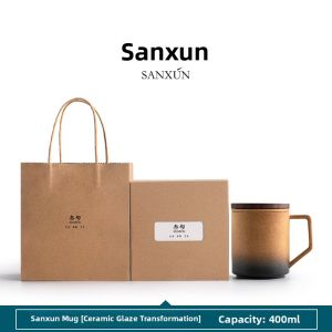 San Xun Ceramic Tea Brewing Mug with Lid Office Water Cup Men Women Separate Tea Water Cup Retro Style Chinese Style Adult Use