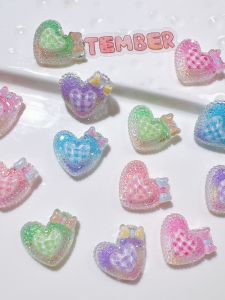 Cute Shiny Resin Heart Shaped Ab Glue Mobile Phone Case DIY Handmade Craft Materials Childrens Hair Accessories Fresh out Oven