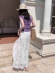 La Chapelle | Chân Váy Xòe A Dây Răng Cưa Thêu Mỏng eo Cao Tô Đẹp