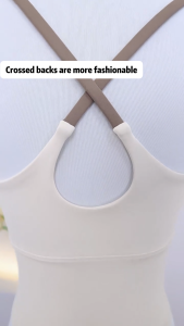 FUYOGI Womens High Stretchable Yoga Vest Sports Fitness Top With Fixed Chest Pads Cross Strap