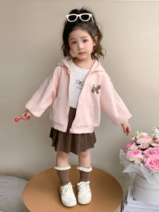 เสื้อแจ็คเก็ตเด็กผู้หญิงฤดูใบไม้ผลิและฤดูใบไม้ร่วง 2025 ใหม่ แฟชั่นเด็ก ชุดเสื้อสเวตเตอร์มีฮู้ดพิมพ์ลายหมา ชุดเด็กผู้หญิง