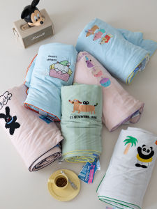 Summer Silk Cool Feeling Embroidered Ice Silk Stripe Cartoon Cute Style Air Conditioner Coverlet Lightweight Fiber Quilt