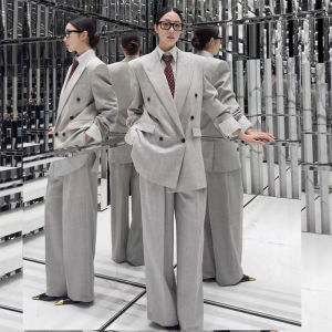 French Elegant Double-Breasted Lapel Suit Jacket Autumn Winter