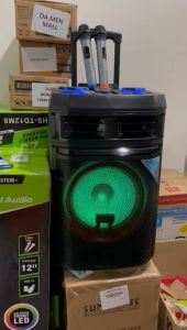 HANSUO HS-TS1278 12Woofer KAYU TROLLEY RECHARGEABLE SUPER BASS WIRELESS SPEAKER